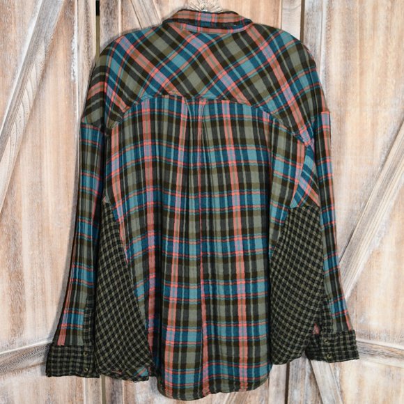 Free People Medium Multicolor Plaid Button Down Shirt - Picture 5 of 7